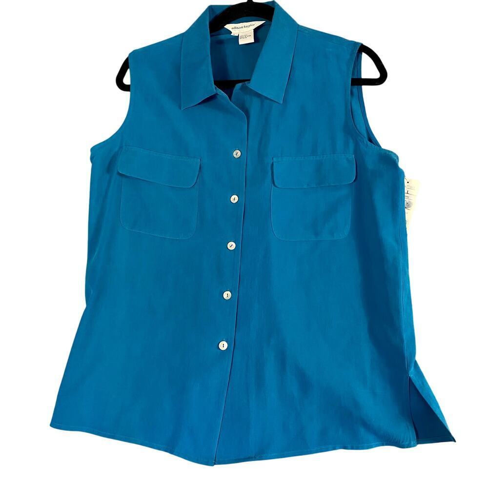 Allison Taylor Women’s 100% Silk Sleeveless Blouse Blue Size Large NWT